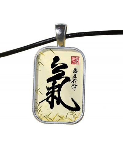 Qi (Ch'i): Glass Calligraphy Pendant Silver $15.27 Necklaces