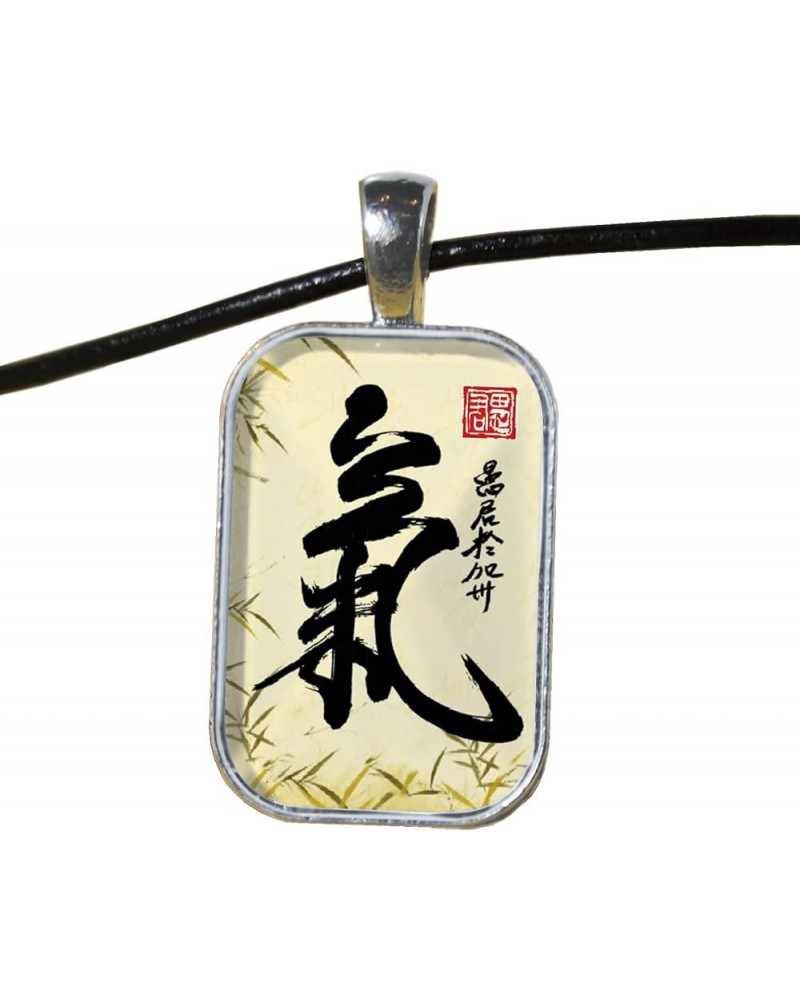 Qi (Ch'i): Glass Calligraphy Pendant Silver $15.27 Necklaces