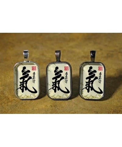 Qi (Ch'i): Glass Calligraphy Pendant Silver $15.27 Necklaces