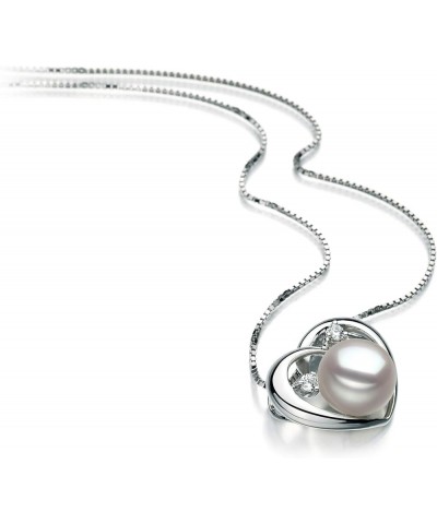 Katie Heart 9-10mm AA Quality Freshwater 925 Sterling Silver Cultured Pearl Pendant For Women white $52.80 Necklaces