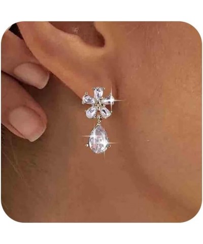 Vintage Crystal Flower Earrings Gold Teardrop Crystal Dangle Earrings Rhinestone Cz Petal Earrings Flora Crystal Stud Earring...