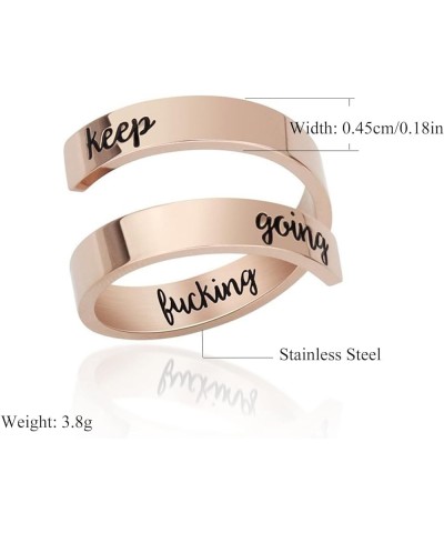 Engraved Open Ring, Stainless Steel Adjustable Wrap Ring Inspirational Ring Engraved Keep Going Personality Encouragement Gif...