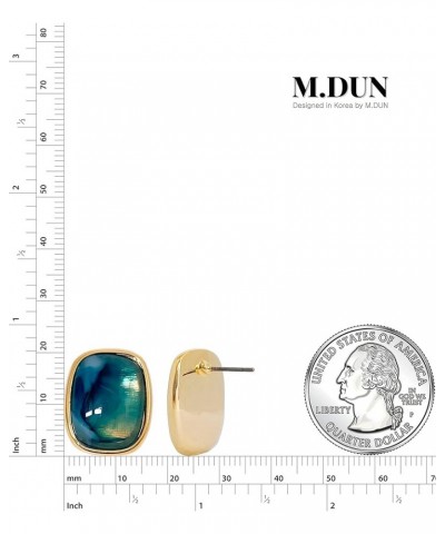 M.DUN- Round Edges Rectangle Shape Studs Earring. Abalone Amber Turquoise Resin Stone Design, 18k Real Gold Plated Bezel, Hyp...