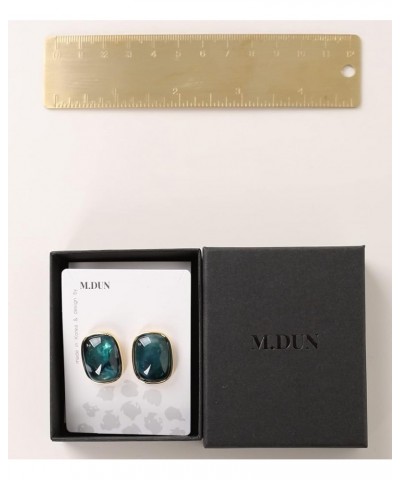 M.DUN- Round Edges Rectangle Shape Studs Earring. Abalone Amber Turquoise Resin Stone Design, 18k Real Gold Plated Bezel, Hyp...