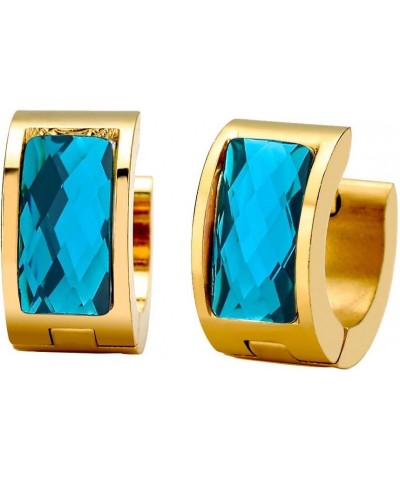 Jewelry Men's and Women's Muticolor Crystal Stainless Steel Studs Hoop Earrings Gold Lake Blue $8.12 Earrings