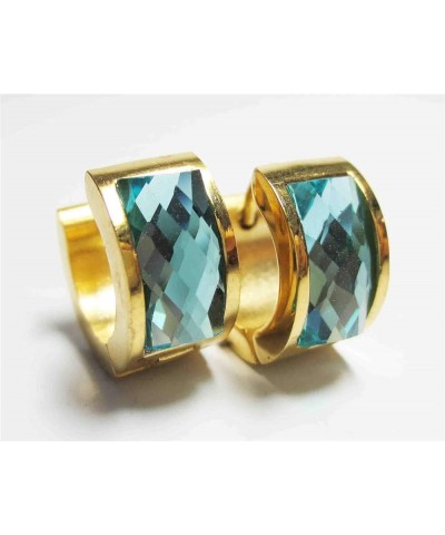 Jewelry Men's and Women's Muticolor Crystal Stainless Steel Studs Hoop Earrings Gold Lake Blue $8.12 Earrings