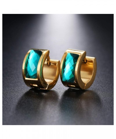 Jewelry Men's and Women's Muticolor Crystal Stainless Steel Studs Hoop Earrings Gold Lake Blue $8.12 Earrings