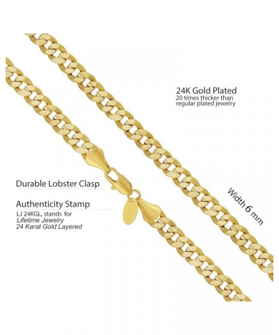 Cuban Link Chain Necklace 24k Gold Plated for Men and Women (6mm & 9.5mm) 20 inches 6mm Cuban Link Chain Gold $40.87 Necklaces