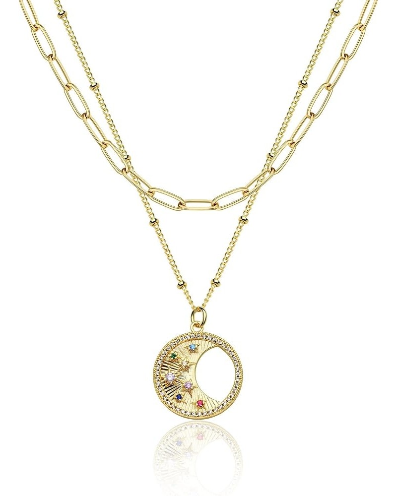 Pendant Necklace Gold Choker Layered Coin Open Karma Circle Full New Crescent Moon 14K Gold Plated Dainty Simple Moon Phase J...