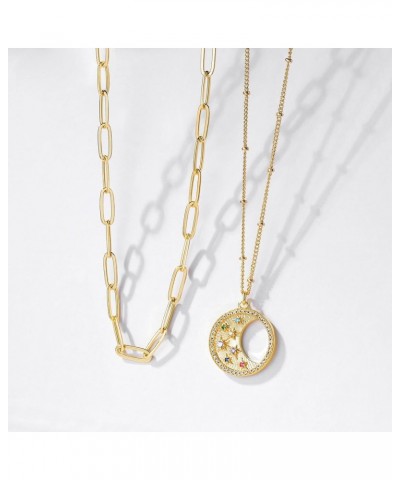 Pendant Necklace Gold Choker Layered Coin Open Karma Circle Full New Crescent Moon 14K Gold Plated Dainty Simple Moon Phase J...