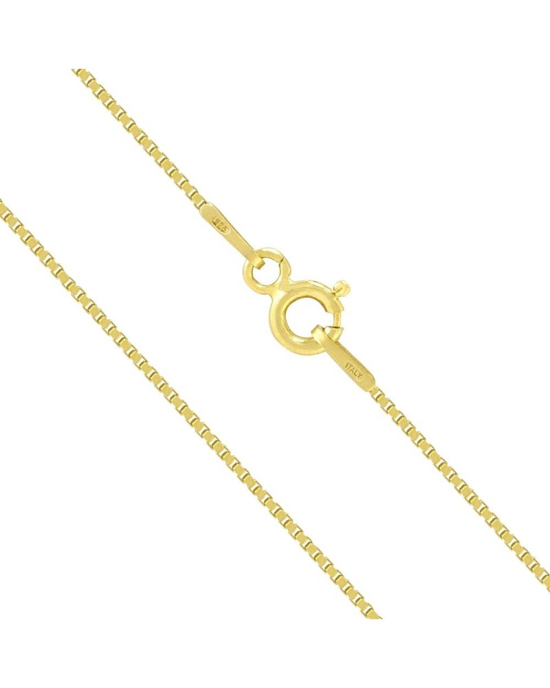 14K Gold Plated Sterling Silver Chain Necklace for Women Box 0.8mm Responsibly Sourced - Non-Migrating Clasp Design - 14K Gol...