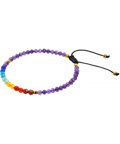 7 Chakra Stone Beads Bracelet fit Unisex, Adjustable 4mm Faceted Crystal Yoga Bracelet for Women Men amethyst crystal stone $...