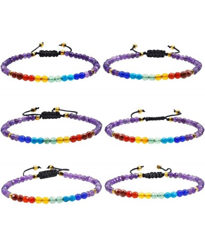 7 Chakra Stone Beads Bracelet fit Unisex, Adjustable 4mm Faceted Crystal Yoga Bracelet for Women Men amethyst crystal stone $...