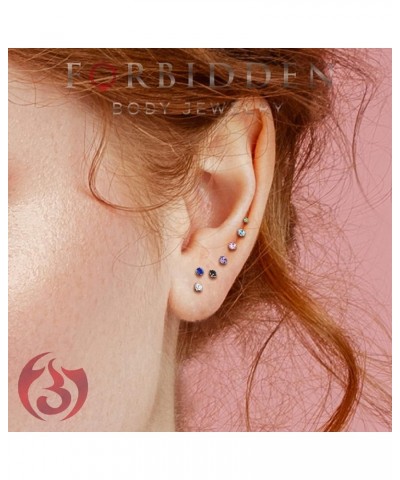 16g 6mm-8mm Internally Threaded Surgical Steel Tragus, Helix Earring and Labret Stud with 2mm CZ Top 8mm Length, Hot Pink CZ ...