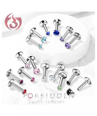 16g 6mm-8mm Internally Threaded Surgical Steel Tragus, Helix Earring and Labret Stud with 2mm CZ Top 8mm Length, Hot Pink CZ ...