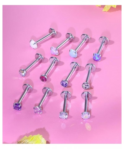 18G 20G Threadless Push in Nose Rings Studs 6mm 7mm Bar Surgical Steel Flat Back Opal Cartilage Tragus Helix Earrings Stud Li...