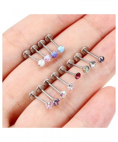 18G 20G Threadless Push in Nose Rings Studs 6mm 7mm Bar Surgical Steel Flat Back Opal Cartilage Tragus Helix Earrings Stud Li...