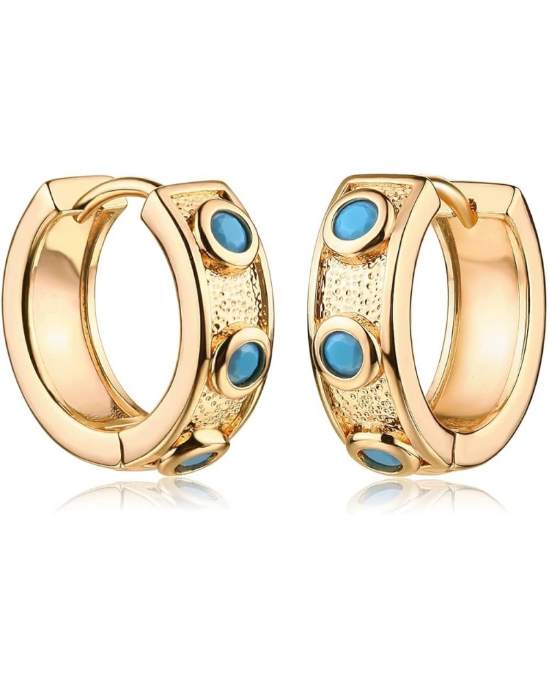 Women Huggie Earrings Gold Hoop 14K Gold Filled Small Simple Handmade Hypoallergenic Everyday Jewelry Turquoise $11.01 Earrings