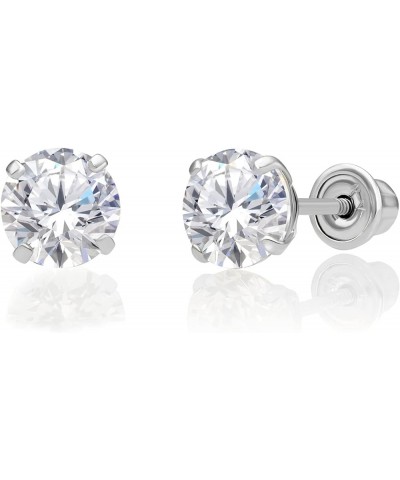 14k White Gold Solitaire Round Cubic Zirconia CZ Stud Earrings in Secure Screw-backs 5mm $23.91 Earrings