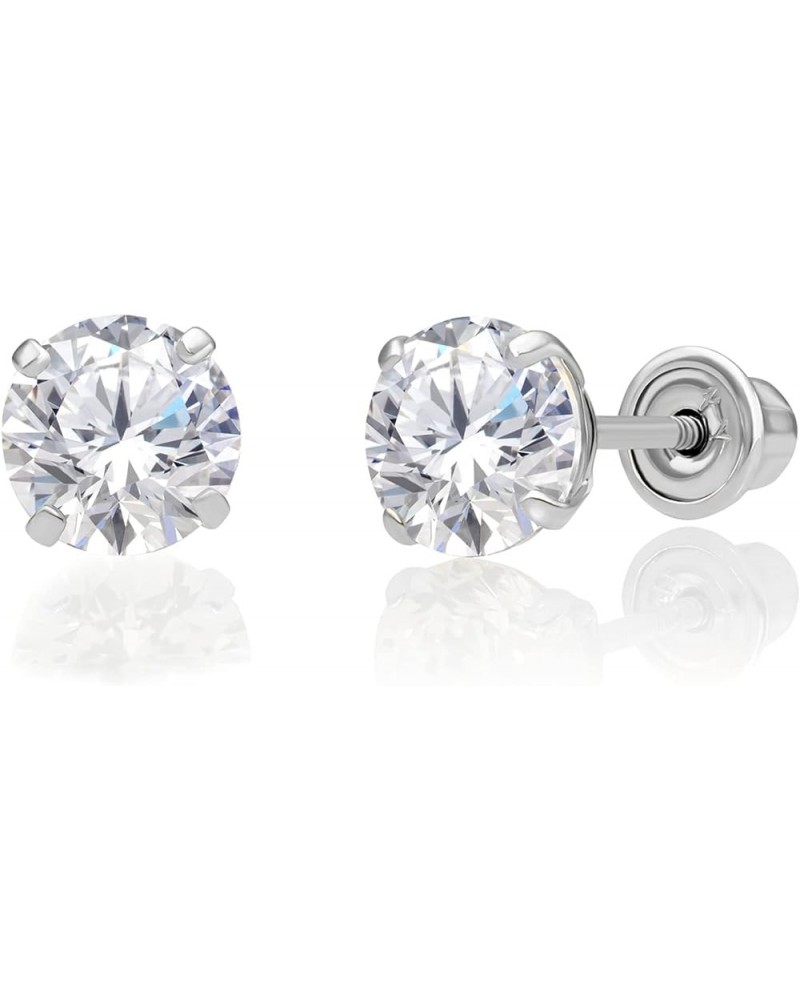 14k White Gold Solitaire Round Cubic Zirconia CZ Stud Earrings in Secure Screw-backs 5mm $23.91 Earrings