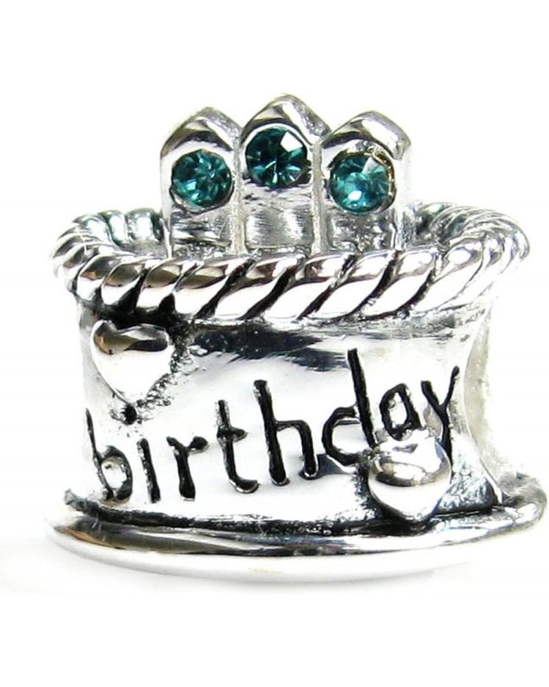 Sterling Silver Birthday Cake Simulated Birthstone Round European Bead Charm 12-Dec $10.07 Bracelets