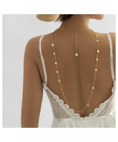 Bohemian Disc Tassel Backdrop Necklace Dainty Sexy Body Chain Bridal Wedding Backless Necklace for Women and Girls (Gold) Gol...