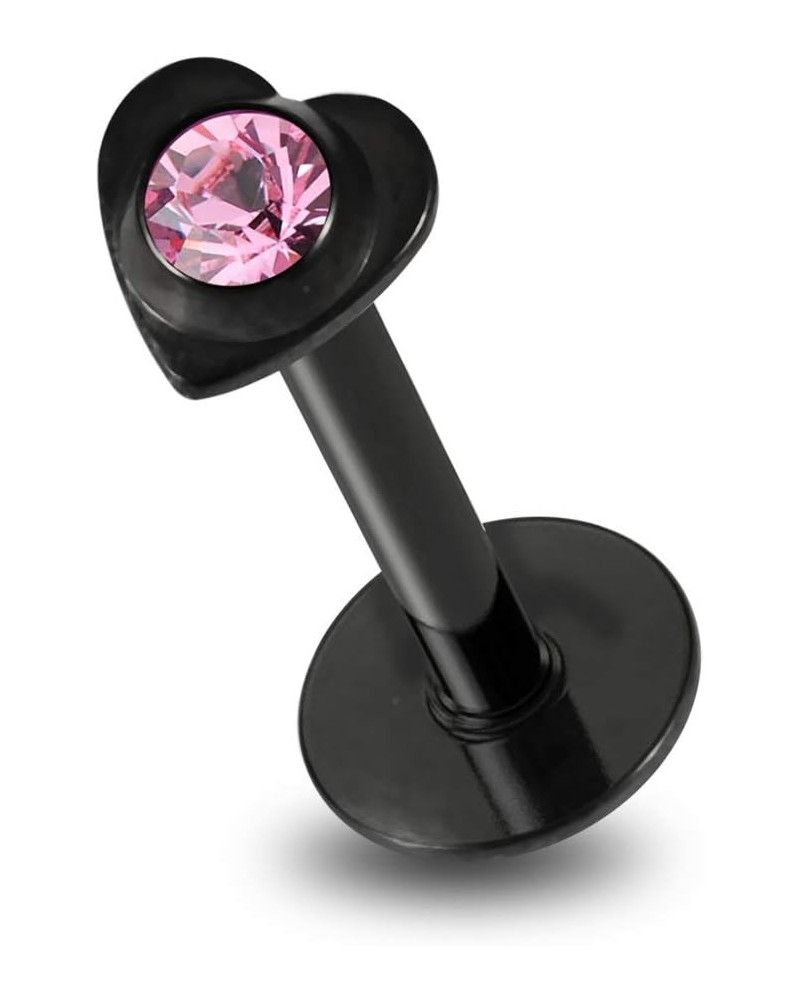 Crystal Stone Heart Push Fit Top Black Anodized 16 Gauge Surgical Steel Jewelry Pink $7.53 Body Jewelry