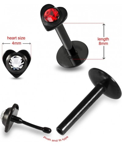 Crystal Stone Heart Push Fit Top Black Anodized 16 Gauge Surgical Steel Jewelry Pink $7.53 Body Jewelry