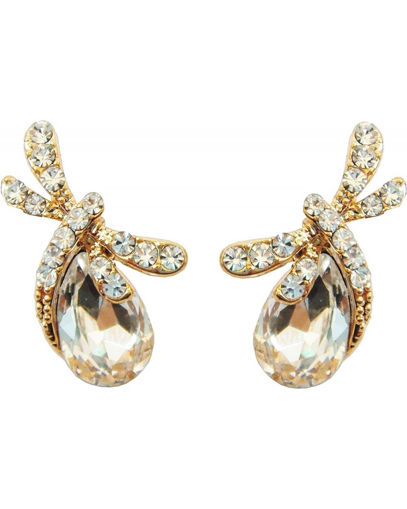 18k Gold Plated Pear-shaped Multicolor Zircon Crystal Dragonfly Stud Earrings White $9.00 Earrings