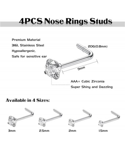 20G 4Pcs Stainless Steel Nose Rings Studs L-Shape Piercing Body Jewelry 1.5mm 2mm 2.5mm 3mm A: 4 Pcs Silver-tone $7.40 Body J...