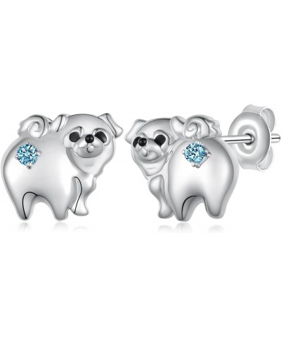 Pug Earrings Sterling Silver Dog Birthstone Earrings Pug Birthstone Gifts Jewelry for Women Girls 12-December Birthstone $21....