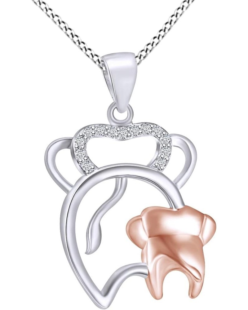 925 Sterling Silver White Cubic Zirconia Mother & Child Animal Pendant Necklace Elephant white-gold-plated-silver $32.12 Neck...