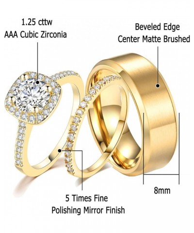 CEJUG 1.5Ct Cz Wedding Ring Sets for Him and Her Womens Mens Titanium Stainless Steel Rings Bands 18k Gold Couple Rings Women...