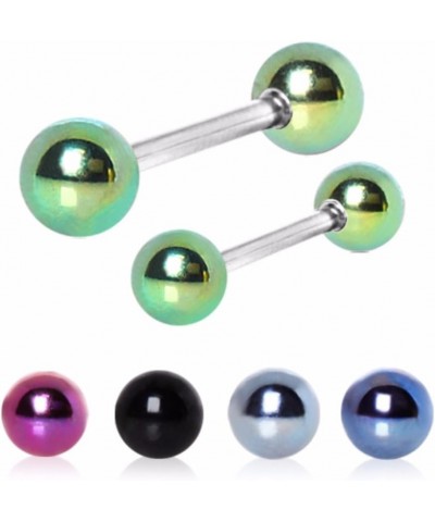 316L Nipple Bar with PVD Plated Balls (Sold Individually) 14g 14mm (6mm ball size) Green $9.27 Body Jewelry