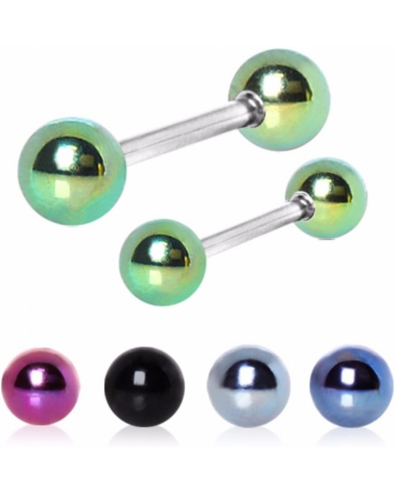 316L Nipple Bar with PVD Plated Balls (Sold Individually) 14g 14mm (6mm ball size) Green $9.27 Body Jewelry