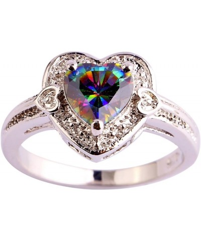 925 Sterling Silver Heart Shaped Created Pink Topaz Filled Halo Engagement Ring B-Rainbow $3.84 Rings