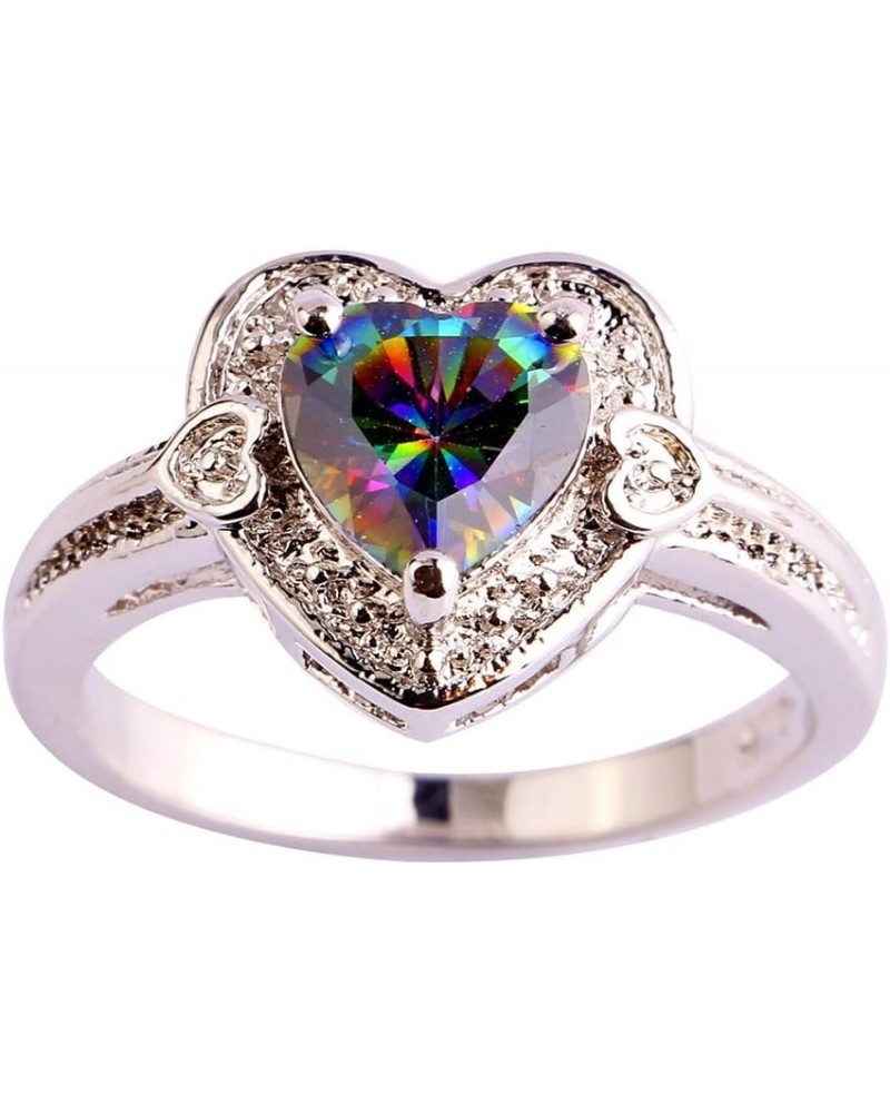 925 Sterling Silver Heart Shaped Created Pink Topaz Filled Halo Engagement Ring B-Rainbow $3.84 Rings