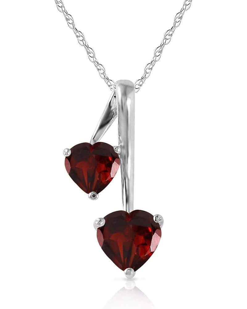 14K Solid White Rose Yellow Gold Pendant Necklace with Natural Genuine Heart Garnet - Double Heart - High Polished Brilliant ...