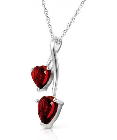 14K Solid White Rose Yellow Gold Pendant Necklace with Natural Genuine Heart Garnet - Double Heart - High Polished Brilliant ...