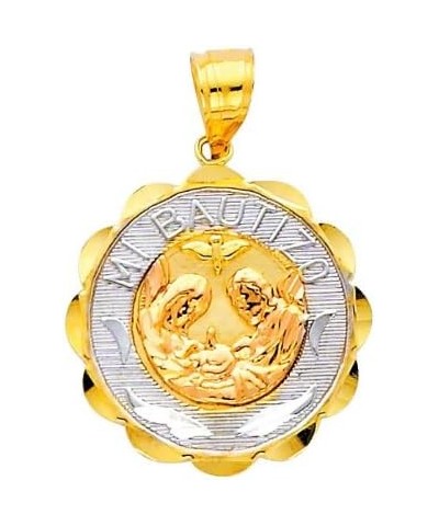 14k Tri-color Gold Religious Baptism Pendant with 1.5mm Flat Open Wheat Chain Necklace 16.0 Inches $86.40 Pendants