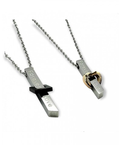 Stainless Steel Bar Necklaces For Couples, Vertical Forever Love Engraved Pendants With Crystal Accents $11.30 Necklaces