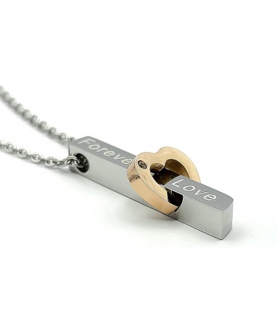 Stainless Steel Bar Necklaces For Couples, Vertical Forever Love Engraved Pendants With Crystal Accents $11.30 Necklaces