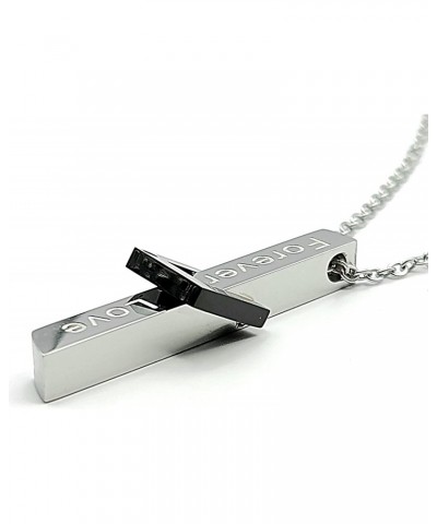 Stainless Steel Bar Necklaces For Couples, Vertical Forever Love Engraved Pendants With Crystal Accents $11.30 Necklaces