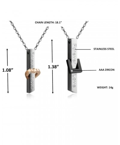 Stainless Steel Bar Necklaces For Couples, Vertical Forever Love Engraved Pendants With Crystal Accents $11.30 Necklaces