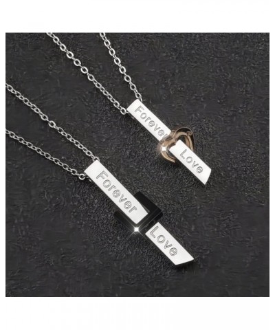 Stainless Steel Bar Necklaces For Couples, Vertical Forever Love Engraved Pendants With Crystal Accents $11.30 Necklaces