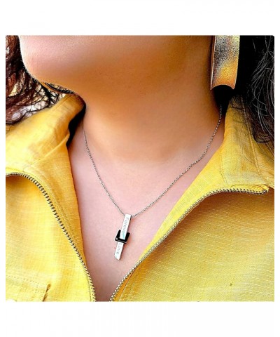 Stainless Steel Bar Necklaces For Couples, Vertical Forever Love Engraved Pendants With Crystal Accents $11.30 Necklaces