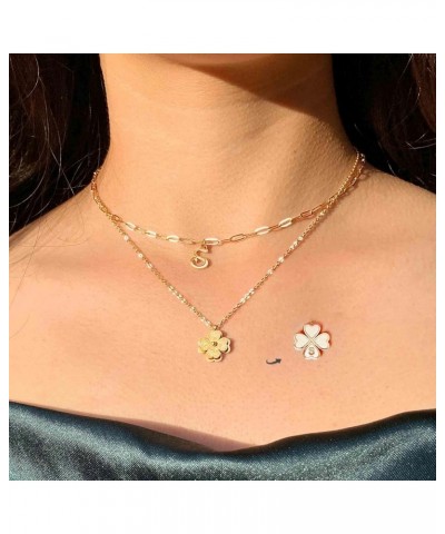 Non Tarnish Lucky Clover Flower Initial Necklaces for Teen Girls Women Trendy, Dainty Layered Cute Letter Pendant Necklace 18...