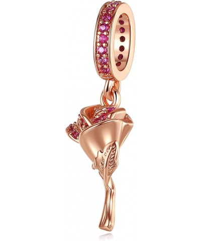 Rose Flower Dangle Charms 14K Rose Gold Plated Pendant for Bracelets $10.56 Bracelets