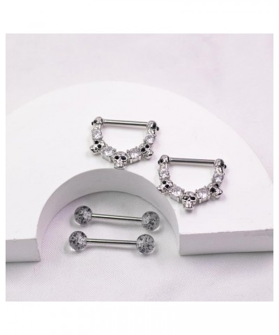 14G 316L Heart Nipple Cliker Surgial Steel Opal Nipple Ring Nipple Piercing Jewelry Shiny Heart Clear CZ Nipple Bars Nipple B...