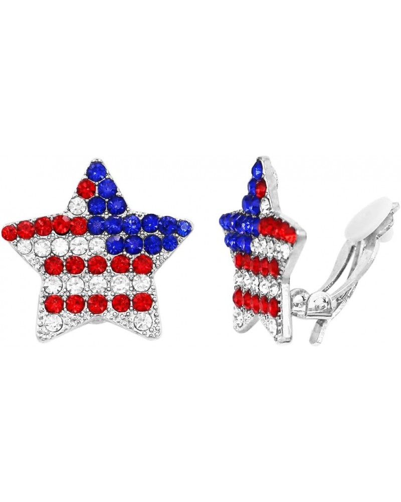 Women's Stunning Red White And Blue American Flag Crystal Rhinestone Stars July 4th USA Clip On Earrings, 1 $10.50 Earrings